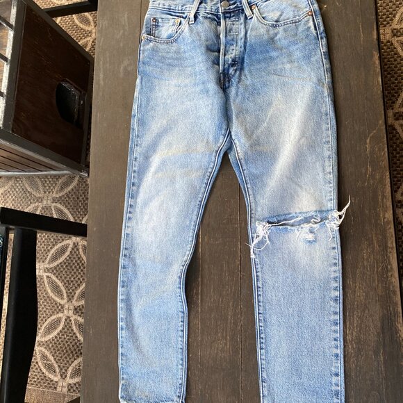 Levi's 501 S Skinny White Oak Cone Selvedge Denim Light Wash Jeans Size 27 - Picture 4 of 6